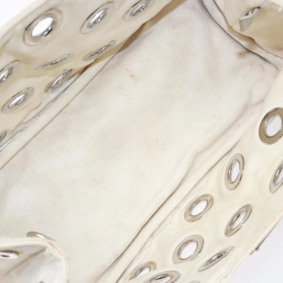 PRADA Canapa PM Hand Bag Canvas White Silver Auth 139730 - Picture 9 of 16